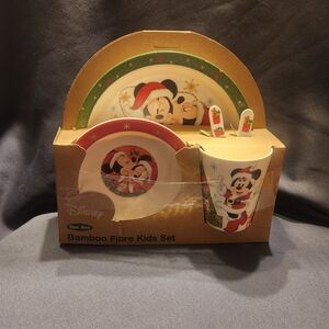 Disney Mickey & Minnie Christmas 5-Piece Bamboo Fibre Kids Dinner Set Plate Cup